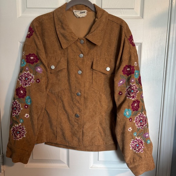 Savanna Jane Womens Corduroy Floral Embroidered Boho Chic Hippie Shacket Large - Picture 3 of 15